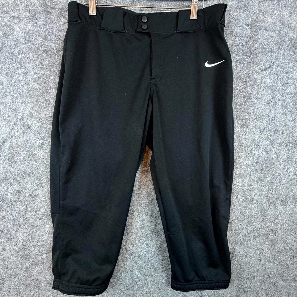 Nike Softball Pants Mens Large Black Swoosh Logo Cropped Athletic Sporty